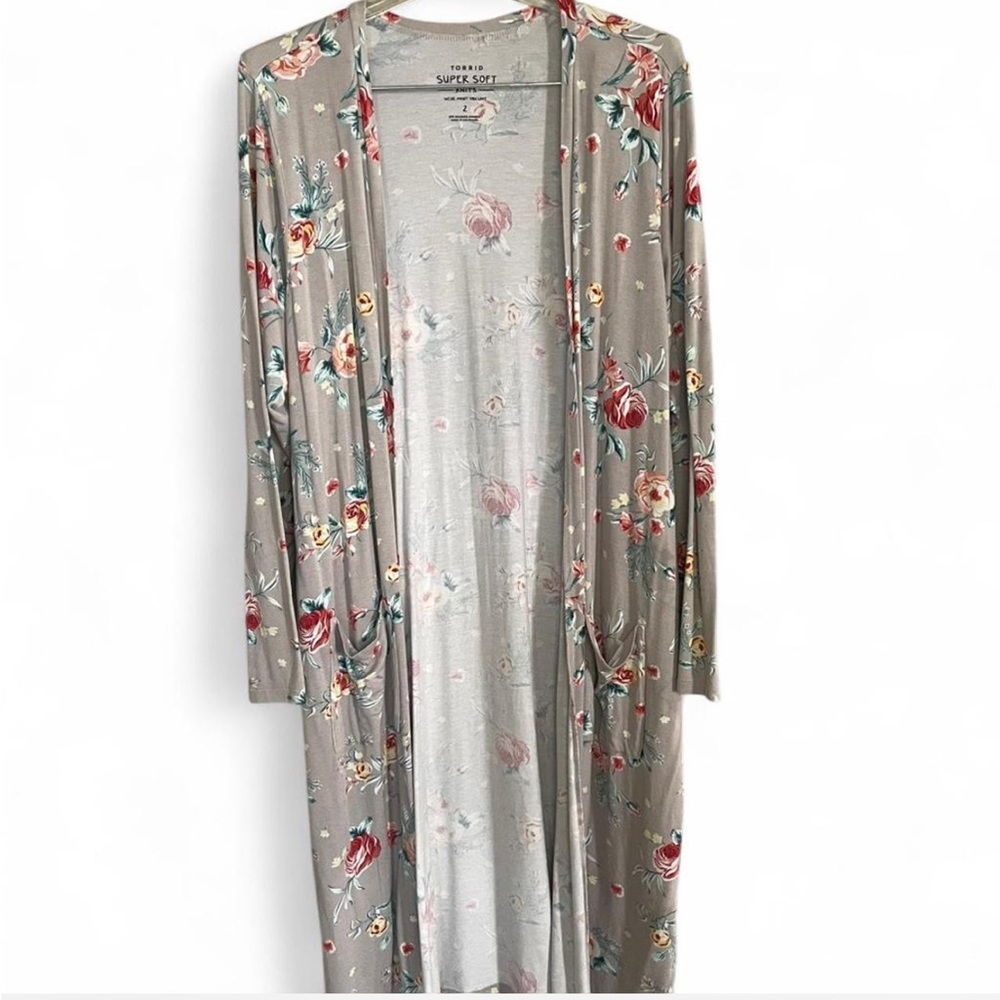 Torrid Floral Print Women's Duster - Gray and Red